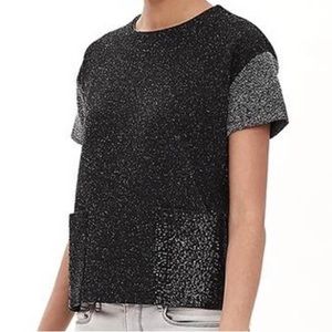 Banana Republic Short Sleeve Tweed Blouse with 2 Front Sequin Pockets